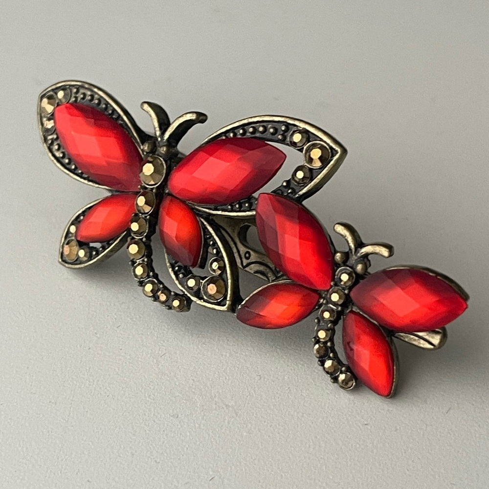 Vintage Red Crystal Double Butterfly Clip Art Deco Style
